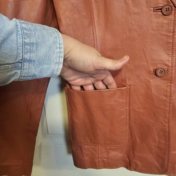 Vintage Leather Button Down Terracotta Rust Jacket 90s - Picture 3 of 6